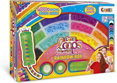 CRAZE Loops Rainbow Box Regenbogen Loom Bänder Set mit 1000 Gummibänder, Basteln