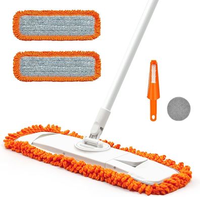 JEHONN Wischmopp Bodenwischer mit 2 Mikrofaser Mop Pads, 127 cm Flachmopp Mopp