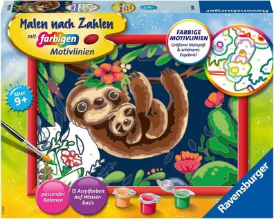 Ravensburger Malen nach Zahlen 28698 - Niedliche Faultiere Kinder ab 9 Jahren