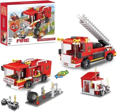 2-in-1 City Feuerwehrauto Bausteine Feuerwehr Konstruktions-Spielzeug fér Kinder