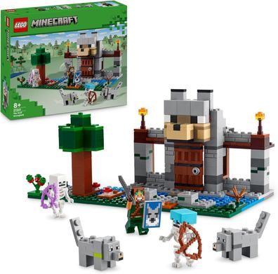 LEGO Minecraft Die Wolfsfestung, Action-Spielset mit Skeletten & Festung, Kinder