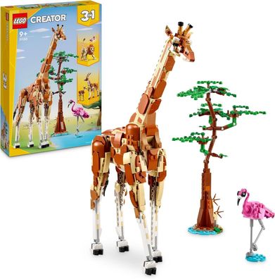 LEGO Creator 3-in-1 Tiersafari, Kreativ-Set mit Tierfiguren, Spielzeug-Giraffe