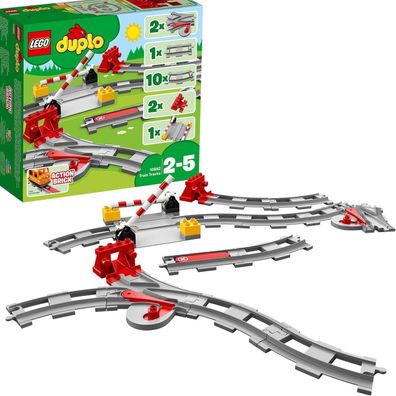 LEGO 10882 DUPLO Eisenbahn Schienen, Zugschienen-Bauset mit rotem Signalstein