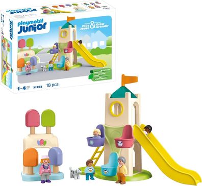 Playmobil JUNIOR 71703 Erlebnisturm mit Eisstand, inklusive Rutsche, Spielzeug