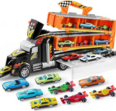 JOYIN Transporter Truck Spielzeug-Autos fér Jungen, 12 Leichtmetall Autos Kinder