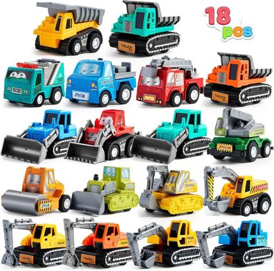 JOYIN 18 Stéck Zuréckziehen Spielzeug-Fahrzeug-Set, Mini-Truck fér Kinder, Auto