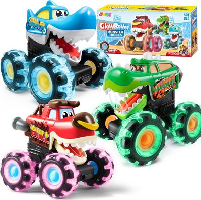 JOYIN 3-tlg. Monster Truck Spielzeug, leuchtende Autos, Monster Auto fér Kinder