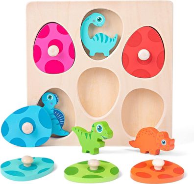 Holzpuzzle ab 1 Jahr | Baby Montessori Holzspielzeug Dino Eier fér 12-36 Monate