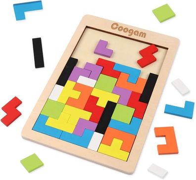 Coogam Holz Puzzle 40 Stéck Tangram Puzzle Gehirntraining Spielzeug fér Kinder