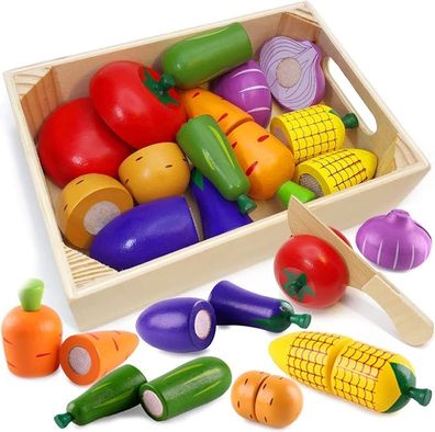 Airlab Kéchenspielzeug fér Kinder aus Holz, Kinderkéche Zubehör, Schneiden Obst