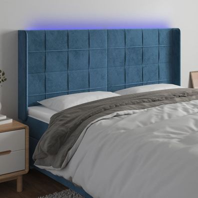 vidaXL LED Kopfteil Dunkelblau 183x16x118/128 cm Samt