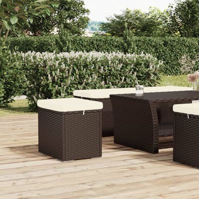 vidaXL Hocker mit Kissen Braun 40x30x40 cm Poly Rattan