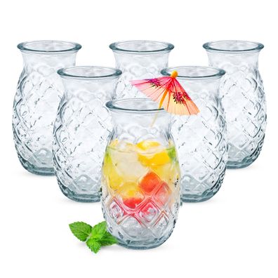 Cocktail Glas 400ml mit Ananas Relief - 6er Set - Party Longdrink Trink Becher