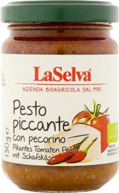 LaSelva 6x Pikantes Tomaten Pesto mit Schafskäse - Pikante Tomatenwürzpaste 130g