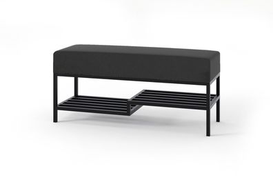 BETTSO-Schwarze Sitzbank mit Regal auf schwarzem Gestell MELLO 80 für Wohnzimmer