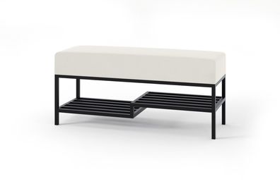 BETTSO-Elegante Sitzbank mit Regal Hellgrau auf schwarzem Gestell MELLO 80