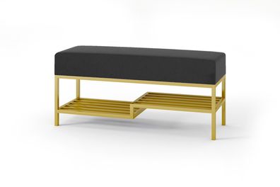 BETTSO-Elegante schwarze Sitzbank mit Regal auf Goldrahmen MELLO 80 für Wohnzimmer
