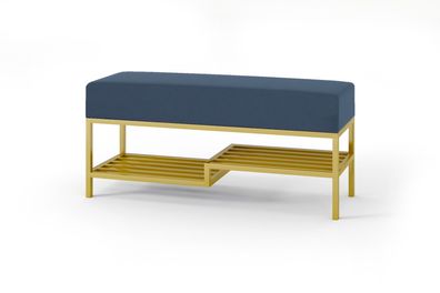 BETTSO-Marineblaue Sitzbank mit Regal auf goldenem Rahmen MELLO 80 für den Flur