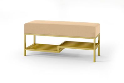 BETTSO-Hellbeige Sitzbank auf einem goldenen Rahmen MELLO 100 für das Wohnzimmer