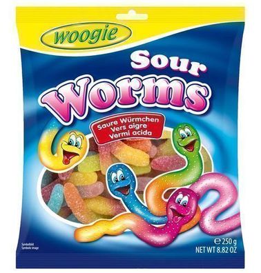 Woogie Saure Würmer Süßigkeiten 250 g - Fruchtige Kaubonbons aus Deutschland