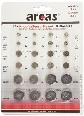 Knopfzellen-Sortiment 24 teilig8 versch. AG + 4 versch. CR-Knopfzellen