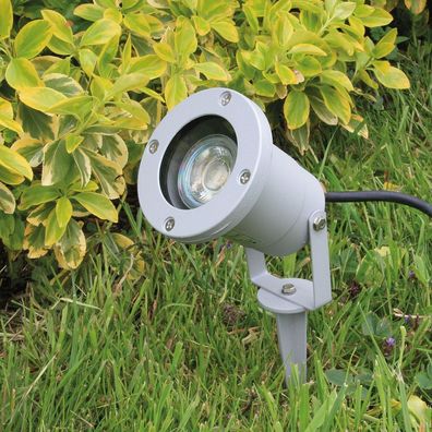 Gartenleuchte "CT-GS10", silbergrau230V, 1,5m Kabel+Erdspieß, GU10 Fassung