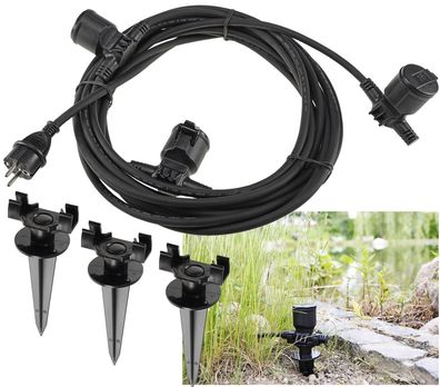 Gartensteckdose für Außen, IP44, 3-fachEinzelsteckdosen, 5 + 2,5 + 2,5m