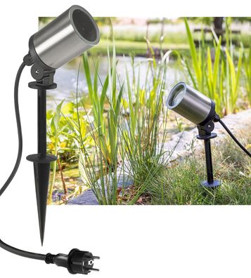 Gartenleuchte "CT-GS22" Edelstahl 230V, 1,5m Kabel+Erdspieß, GU10 Fassung