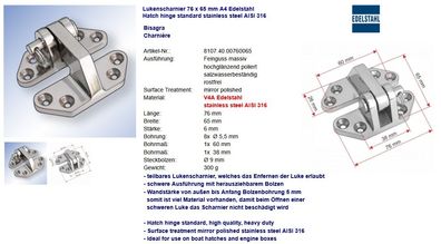 Lukenscharnier Luke Scharnier Edelstahl Niro Yacht Steel Yachtsport Bootsport