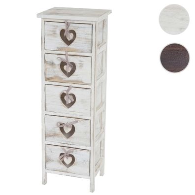 Kommode Forli, Schubladenkommode Schrank, Herzen 55x29x25cm, Shabby-Look, Vintage