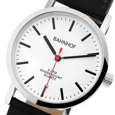 Bahnhof Unisex Uhr 3 Bar Wasserdicht Armbanduhr Schwarz Weiß Quarz Uhrwerk Japan