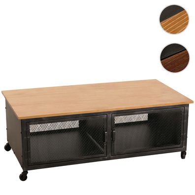 Couchtisch HWC-N28, Rollen, 3D-Struktur Industrial Retro Metall Holz 45x120x60cm