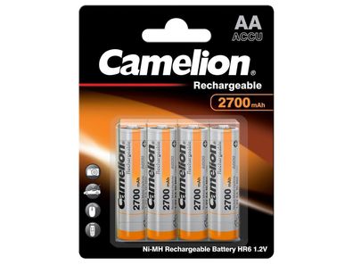 Mignon-Akku Camelion 1,2 V, 2.700 mAh, Typ AA, NiMH, 4er-Blister