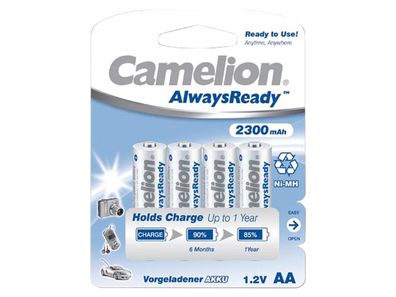 Mignon-Akku Camelion ''AlwaysReady'', NiMH, 2.300mAh, Typ AA, 4er-Blister