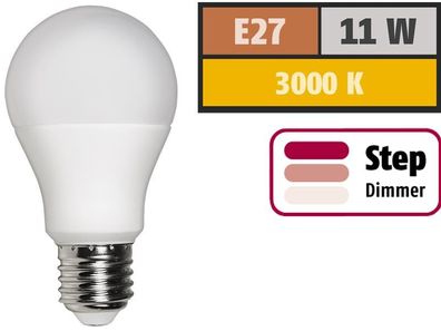 LED Glühlampe McShine, E27, 11W, 1.055 lm, 3000K, warmweiß, step dimmbar 100/50/10