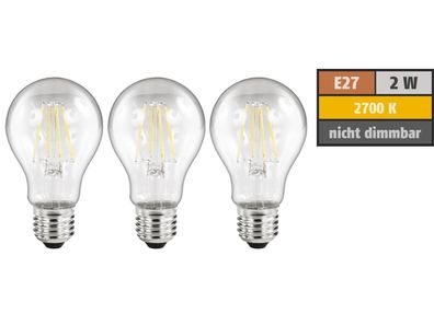 LED Filament Set McShine, 3x Glühlampe, E27, 2W, 200lm, warmweiß, klar