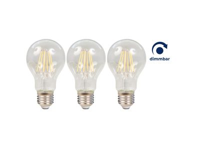 LED Filament Set McShine, 3x Glühlampe, E27, 7.5W, 800lm, warmweiß, klar, dimmbar