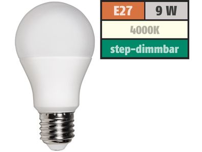 LED Glühlampe McShine, E27, 9W, 820 lm, 4000K, neutralweiß, step dimmbar 100/50/10