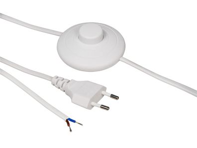 Euro-Netzkabel McPower mit Fußschalter und blanken Enden, 2m, weiß