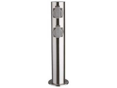 Außensteckdose 4-Fach, IP44, Edelstahl V2A, Ø118x470mm, 3680W/ 16A