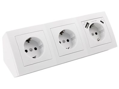 Steckdosenblock McPower ''Flair'' weiß, 3-fach Schutzkontakt + USB-C / USB-A