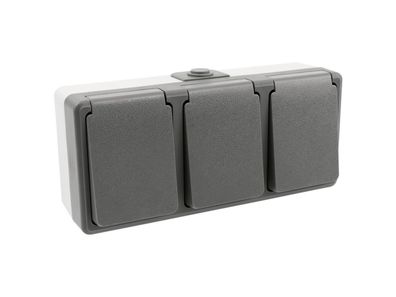 Feuchtraum Dreifach-Steckdose McPower ''Secure'', 250V /16A, IP44, AP, grau