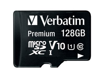 Micro SDHC Card Verbatim, 128GB Speicherkapazität, inkl. Adapter, Class 10