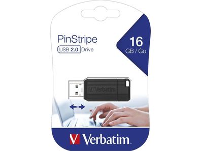 USB 2.0 Stick Verbatim, 16GB Speicher, PinStripe, Schiebemechanismus