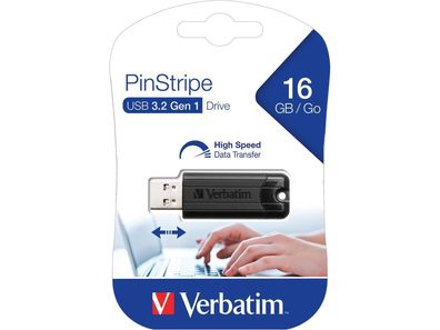 USB 3.2 Stick Verbatim, 16GB Speicher, PinStripe, Typ-A, Schiebemechanismus