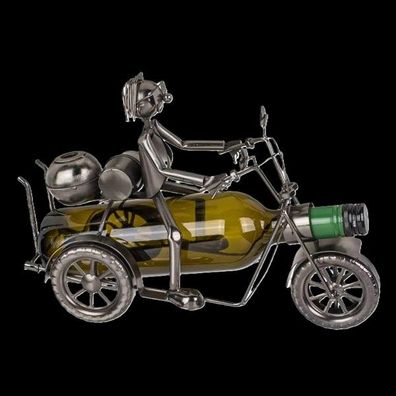 Handgefertigter Flaschenhalter Metallfigur Trike mit Fahrer