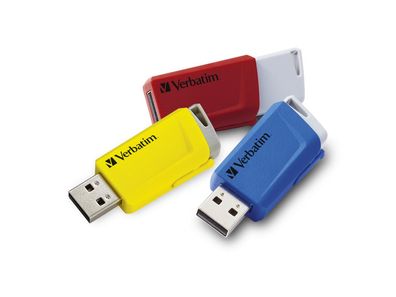 USB 3.2 Stick Verbatim ''Store 'n' Click'', 16GB, rot-blau-gelb, Typ-A, 3er-Pack