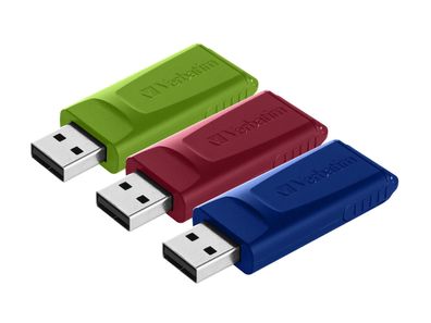 USB 2.0 Stick Verbatim, 16GB, Slider, rot-blau-grün, Multipack, 3er-Pack