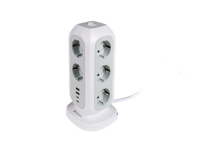 Steckdosen-Tower EUPT-01 Verbatim, 2m Kabel, weiß,11x230V EU, USB-A, 2x USB-C