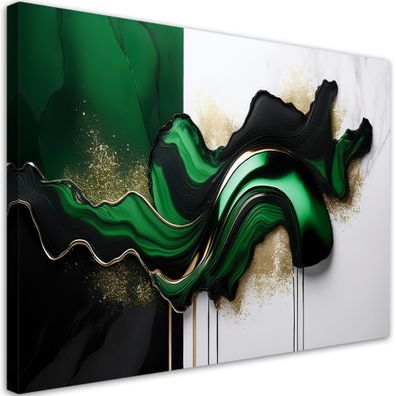 Leinwandbild, Grüne moderne Abstraktion mit Gold